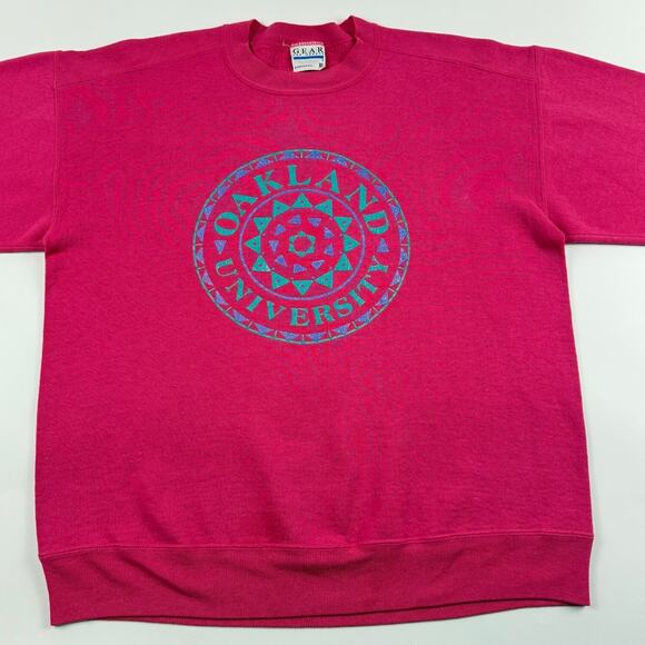 Vintage Oakland University OU Rochester MI 80s/90s Pink Crewneck Womens Size XL - Picture 2 of 8